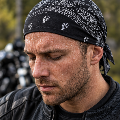Sweat-Wicking Motorcycle Skull Cap with Adjustable Rear Ties