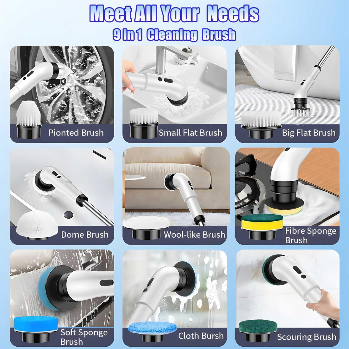 Cordless Telescopic Spin Scrubber — 9-in-1 Cleaning System