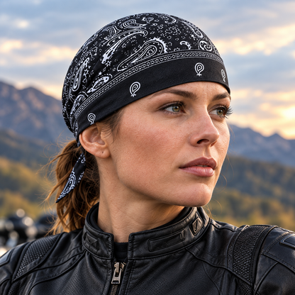 Sweat-Wicking Motorcycle Skull Cap with Adjustable Rear Ties