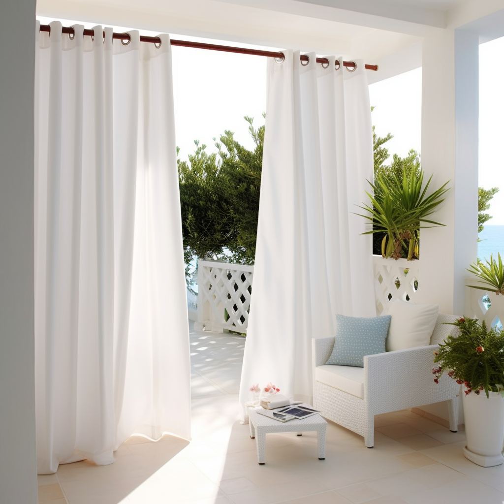 Rideaux blancs sur terrasse d'ete