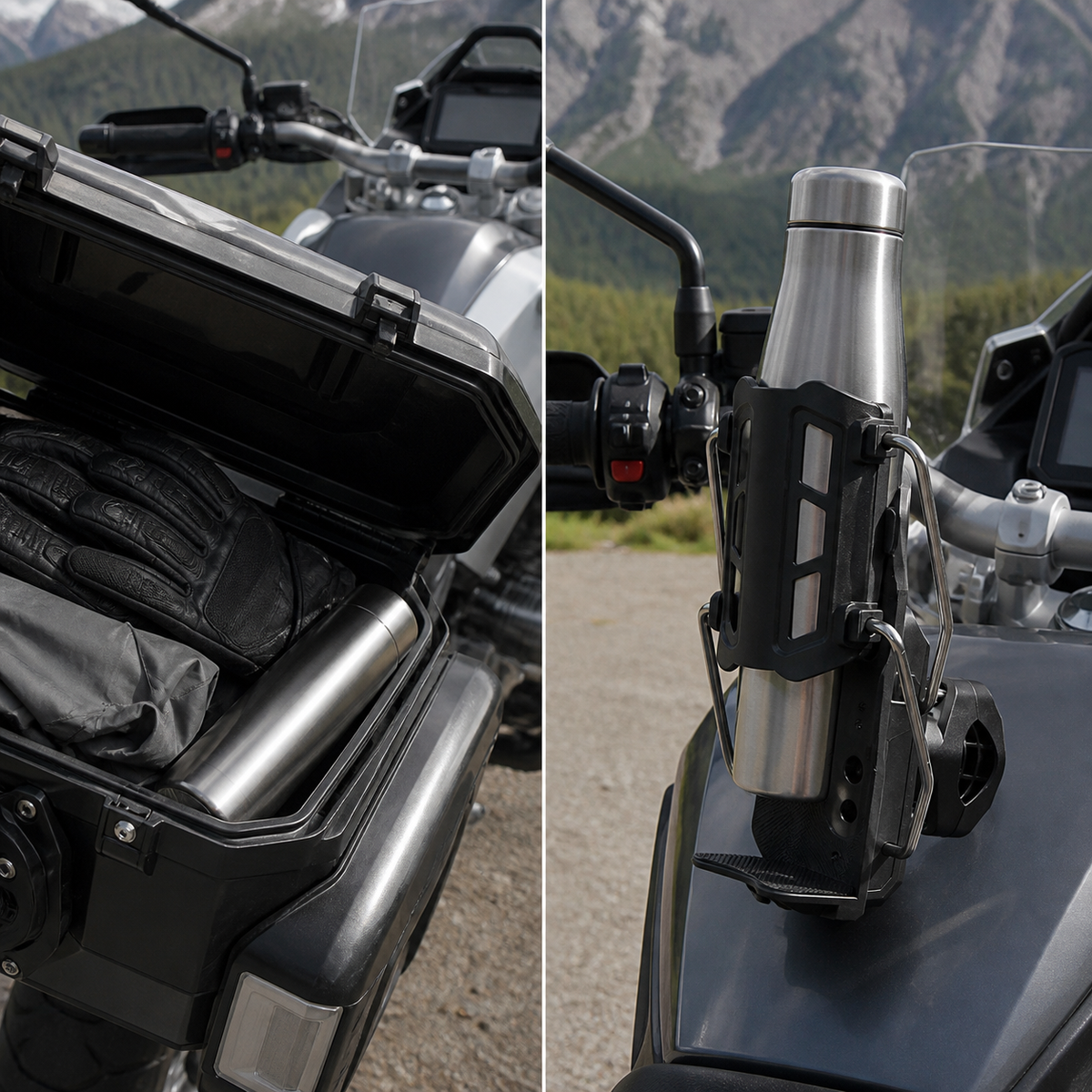 Before and after: hydration setup at a motorcycle stop