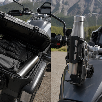 Before and after: hydration setup at a motorcycle stop