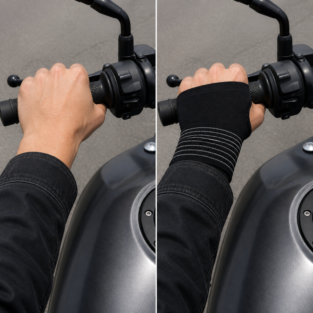 Bare hand and wrist wrap riding setup comparison