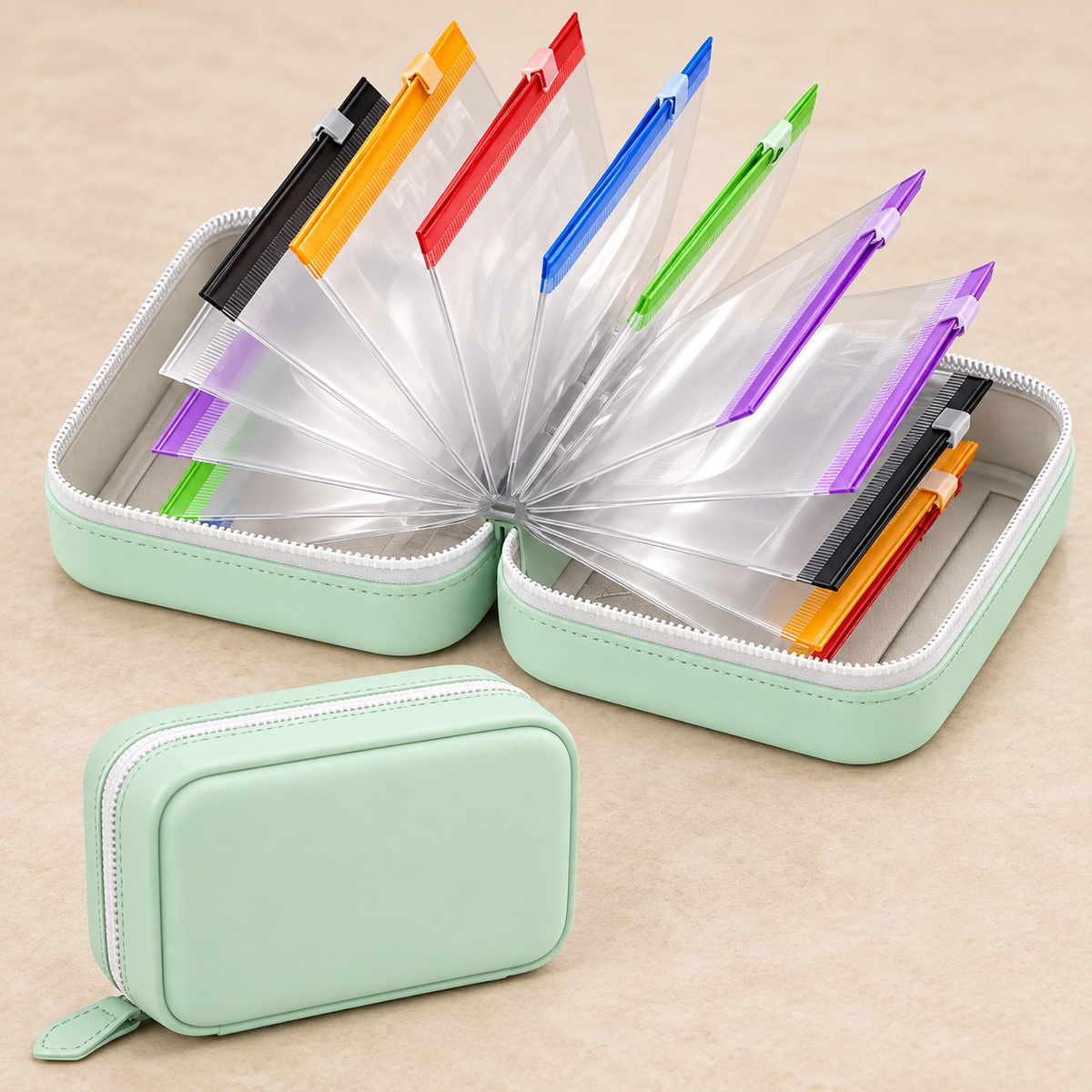 Open 14-pouch organizer close-up