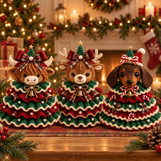 Three crochet animal Christmas tree DIY designs