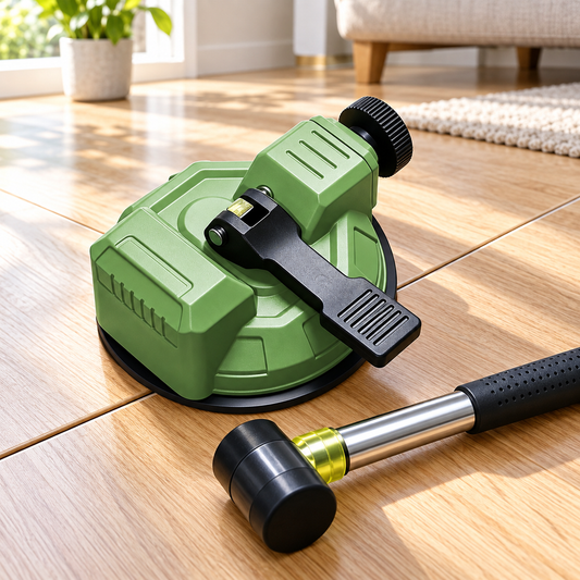 Large green single-suction floor gap fixer in use; mallet not included