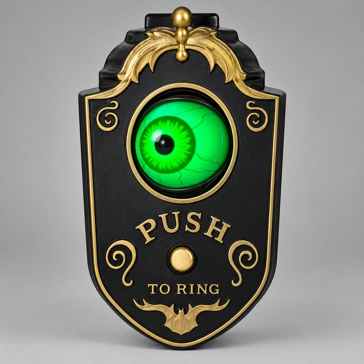 Black green eye Halloween doorbell front view