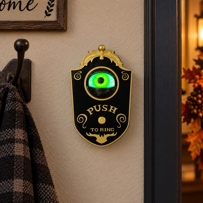 Black eyeball Halloween doorbell on an entry wall